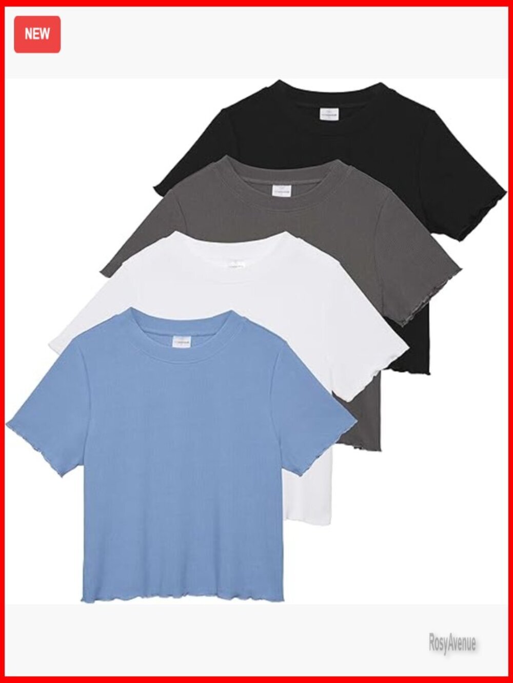 4 Pack Ribbed Knit Crop Tops Short Sleeve Crew Neck Summer Casual